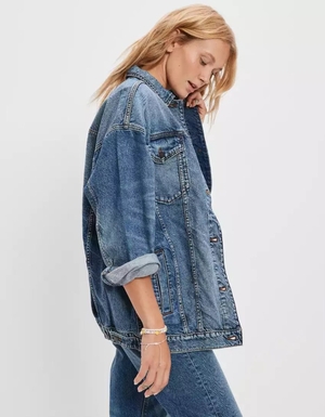 Vestes American Eagle AE '90s Boyfriend Medium Wash Denim Lavage Femme | QYH-21516562